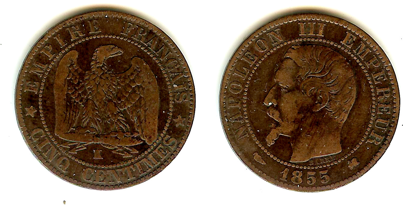 5 centimes Napoleon III 1855K aVF